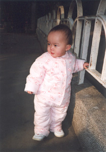 Emily in her Pink Puffy China Suit