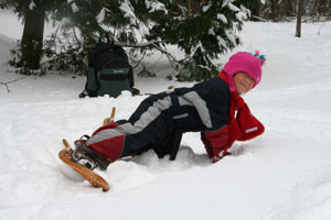 Lilah Xi Yi, (4yrs old), snowshoeing near her home in Ontario, Canada, in this January 2008 photo.
